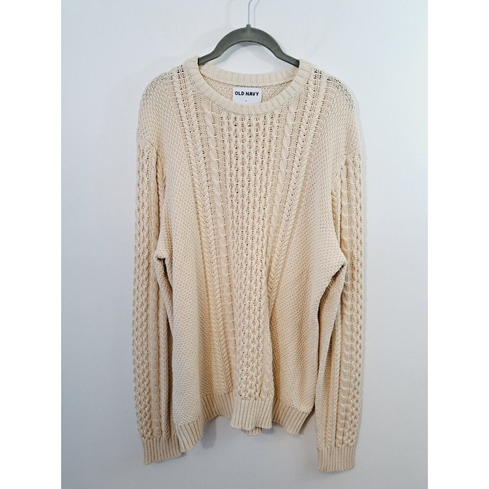 Old Navy Men's Cream Fisherman Sweater In Size Large